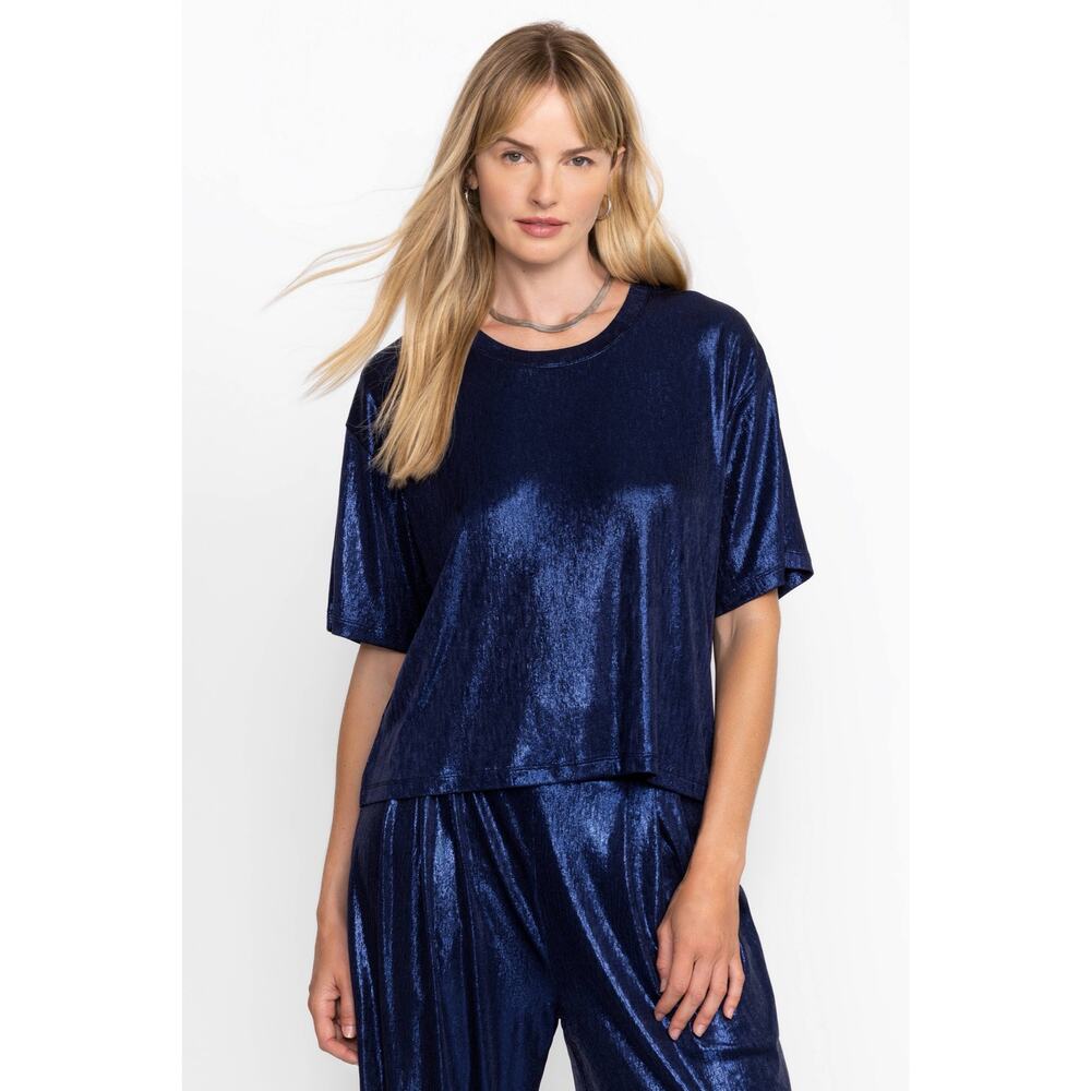 Johnny Was JADE Andi Tee Medium Shimmer Metallic Blue Boho